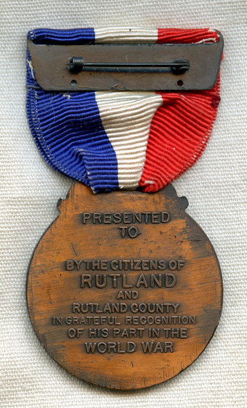 Scarce Rutland (& Rutland Co), Vermont WWI Service Medal in Excellent Condition