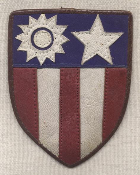 Beautifully Finished WWII Chinese-Made Leather Shoulder Patch Worn by P-38 Fighter Pilot
