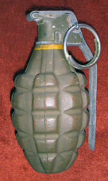 WWII US "Pineapple" Fragmentation Hand Grenade in Excellent Condition (Ignitor Removed)