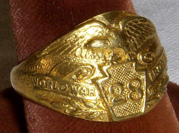 Nice WWI US Army 28th Division Veteran's Ring in Gilt Bronze