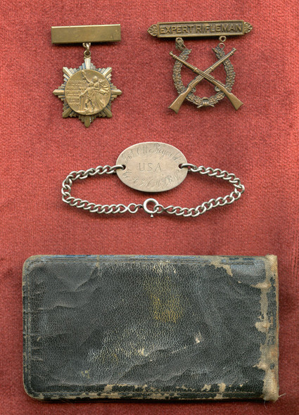 WWI US Army Co. A 346th Machine Gun Bn Grouping with Silver ID Bracelet, Medals, Diary