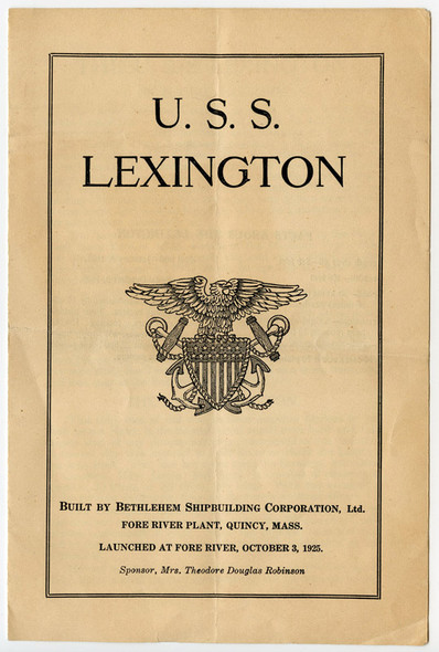 Extremely Rare 1925 Lost Boat USS Lexington CV-2 (Orig CC-1) Launching Program