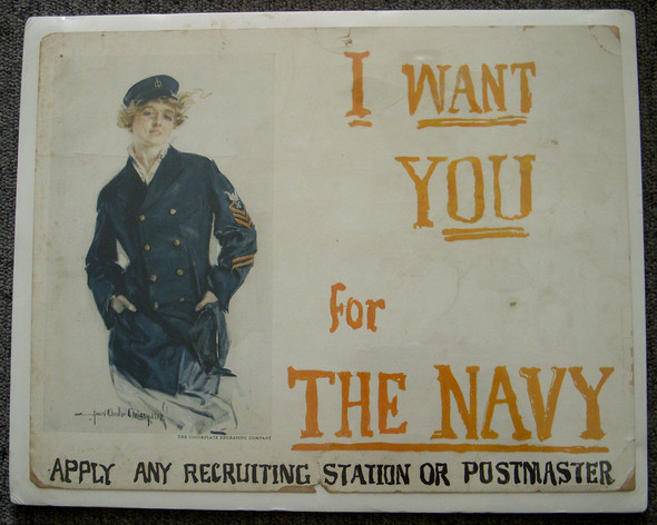 Great Small WWI USN Recruitment Poster by Howard Chandler Christy with Woman in CPO Uniform