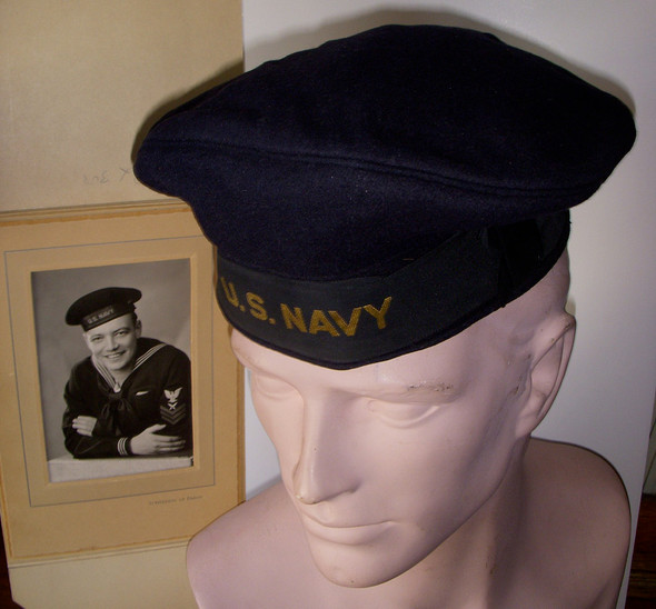WWII US Navy "Donald Duck" Cap with Photo of Original Owner Wearing It!