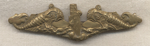 Salty 1930s US Navy Submarine Officer Badge in Gilt Brass