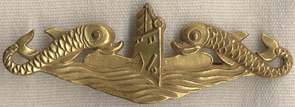 1930s USN Officer Submariners Dolphin Badge by H+H