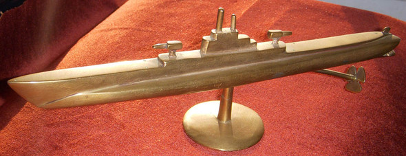 Great Bronze 1930s USN Submarine Model with Large, Folky Propeller