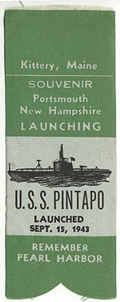 1943 Submarine Launch Ribbon for the USS Pintado SS-387 w/ Typo of "Pintapo"
