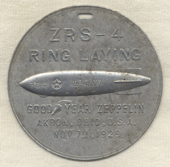 Very Rare 1929 USS Akron Ring-Laying Ceremony Commemorative Fob
