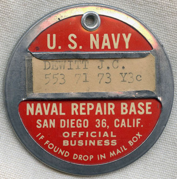 WWII USN Naval Repair Base, San Diego, California ID or Official Business Badge