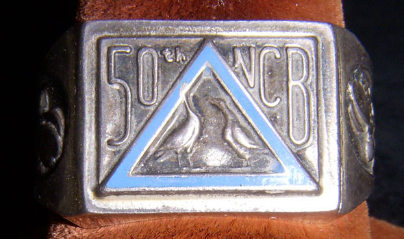 Great Sterling WWII US Navy 50th Construction Battalion (CB) "Seabees" Ring