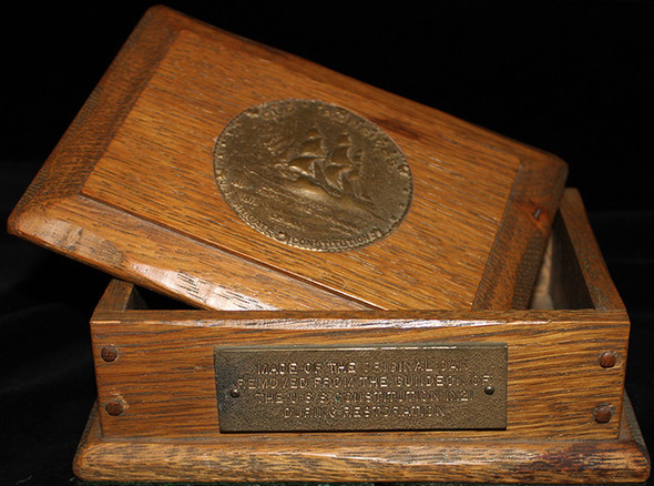 Ca. 1927 Oak Box with Bronze Plaques All Made from Material from the USS Constitution