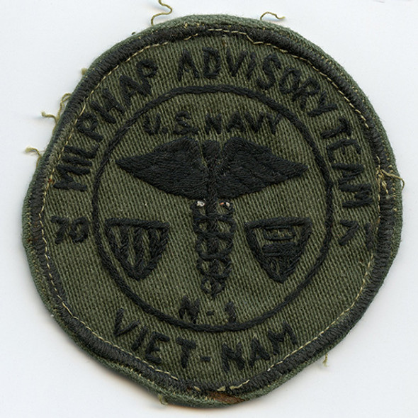 Rare, Large, Worn, USN MILPHAP Advisory Team Beret Badge, Subdued. Nam-Made