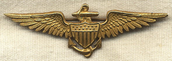 Fabulous Early 1920s Gold Filled Pilot Wing with Starred Shield