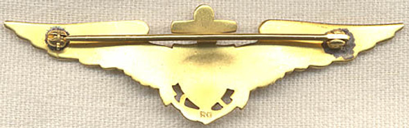 Beautiful Early 1920s US Navy Pilot Wing in Rolled Gold by Robbins