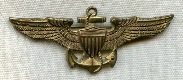 Beautiful 1930s USN Pilot Wing Large Anchor Variation with Nice Wear