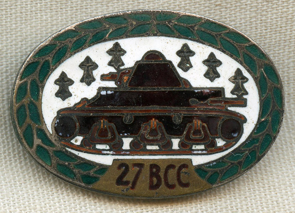 Late 30's-WWII French 27th Combat Tank BN (27e Batallion de Chars de Combat) Badge by A. Bertrand