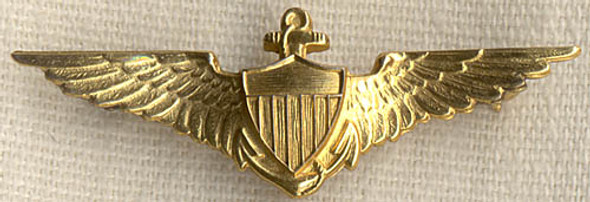 WWI USN Pilot's Cap Wing in Rolled Gold from Robbins