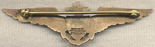 Rare Early WWII ca 1942 USN Pilot Wing in Gilt Sterling Hallmarked by Robbins