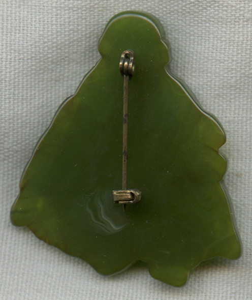 Cool 1930s Green Bakelite Buddha Pin Resembling Jade