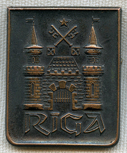 Beautiful Bronze Badge from Riga, Latvia Pre-Communist 1930's Era w/ City Seal