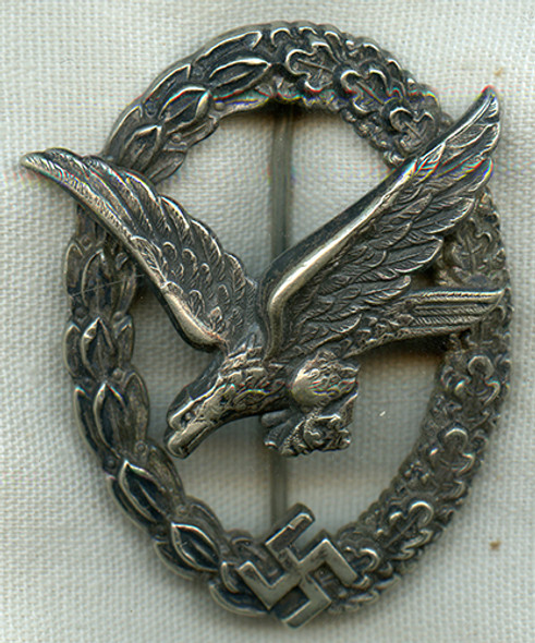 Beautiful Pre Early WWII Luftwaffe Air Gunner & Flight Engineer Badge in Silvered Tombac by B & N, L