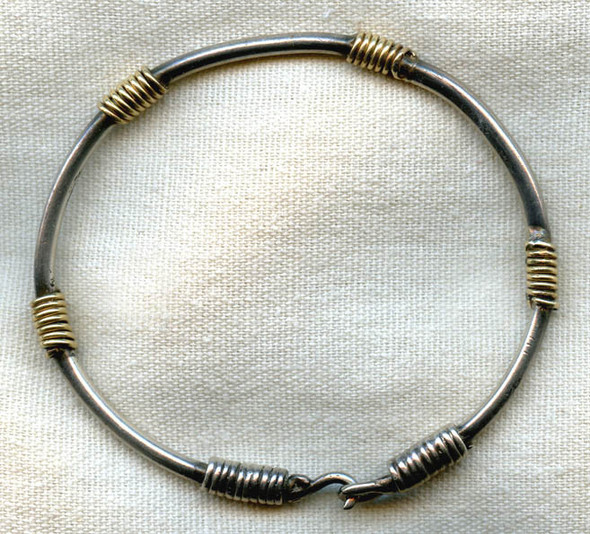 Vintage Modern Silver & 14K Gold Handmade Bracelet
