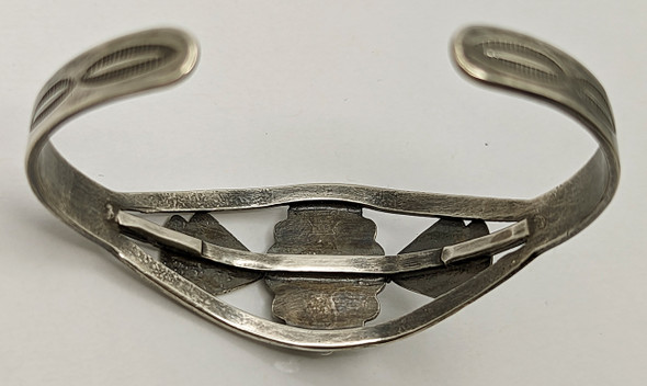 Great 1930s-40s Fred Harvey Era Navajo Sterling & Turquoise Bracelet. Nice Stone Fun Stamps