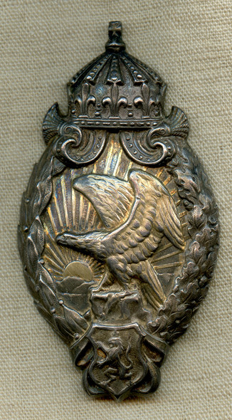 Ext, Rare & Beautiful WWI Bulgarian Observer Badge in 800 Silver. Original Owner's initials "B. P."