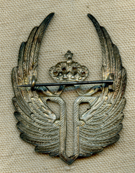 Ext, Rare WWI-1915s Romanian Air Force Observer Badge with Ferdinand I Cypher.