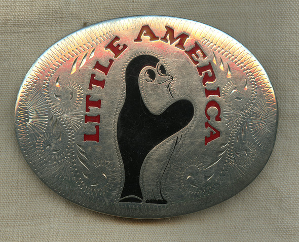 Classic Little America Hotels Advertising Buckle featuring "Emperor" the Penguin