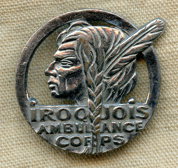 Ext Rare WW2 "US" IROQUOIS AMBULANCE CORPS Badge Made by "CARTIER" Paris.