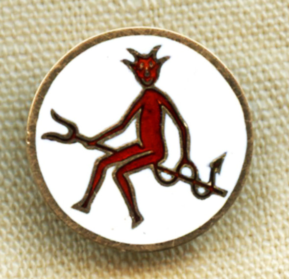 Beautiful, Ca 1900 Devil & Pitch Fork 14k Gold #'d Secret Society Badge by Stief.
