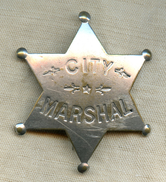 Great Old West 1890s - 1900s "Stock" City Marshal 6pt Star Badge by Liepsner Kansas City