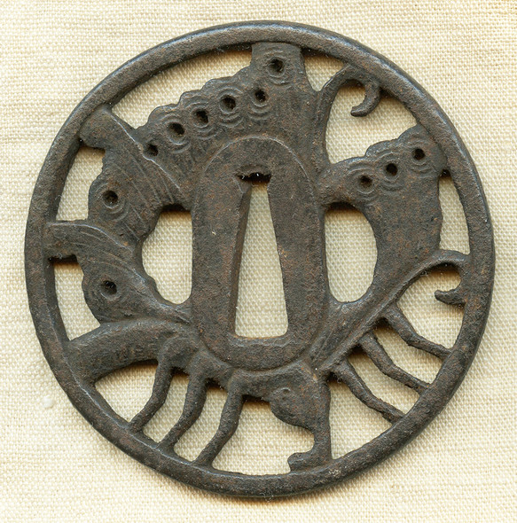 Ca 1600 Large Japanese Katana Tsuba of the Ikeda Clan Mon Form