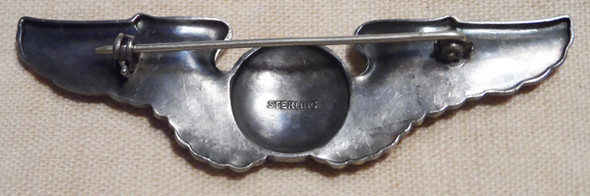 Nice Early WWII USAAF Air Crew Wing in Sterling Silver in "Bell" Pattern