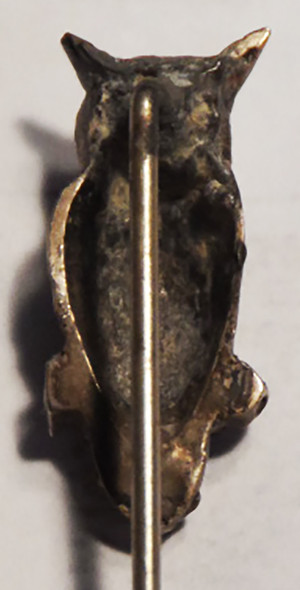 Lovely Victorian Hand-Chased Silver 3-D Owl Stick Pin with Glass Eyes
