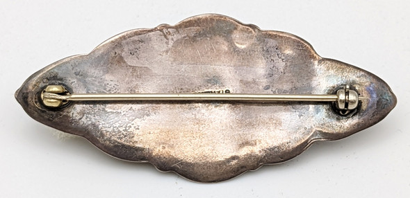 Beautiful Large 1930s Fred Harvey Type Silver Brooch with Low Grade Blue Gem Turquoise