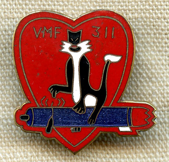 Ext Rare Ca 1950 USMC VMF-311 Squadron Badge Japanese Made in Cloisonne Enameled Brass