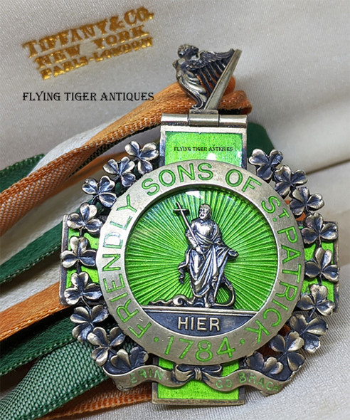 Beautiful & Rare Ca 1933 Friendly Sons of St. Patrick Membership Badge Silver by Tiffany & Co