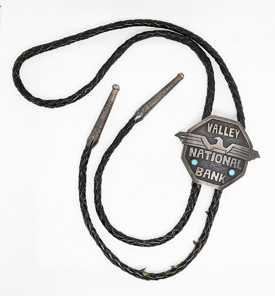 Wonderful Phoenix History ca 1960 Valley National Bank Silver & Turquoise Bolo by HARRY SAKYESVA