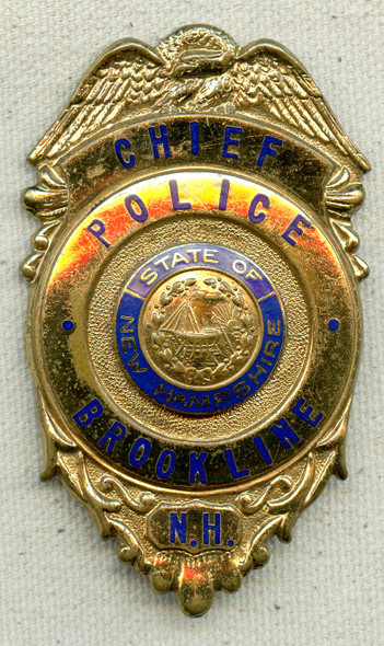 Beautiful Late 1950's Brookline, NH Police Chief Badge Hi-Glo by Blakinton