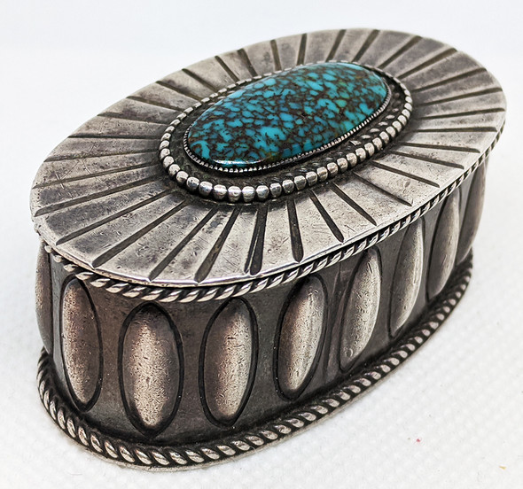 Antique Navajo Silver Box ca 1920's - 30's, with Stunning Godber-Burnham Turquoise