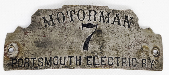 Ext. Rare ca 1900 POrtsmouth Electric Railway Motorman Hat Badge #7.