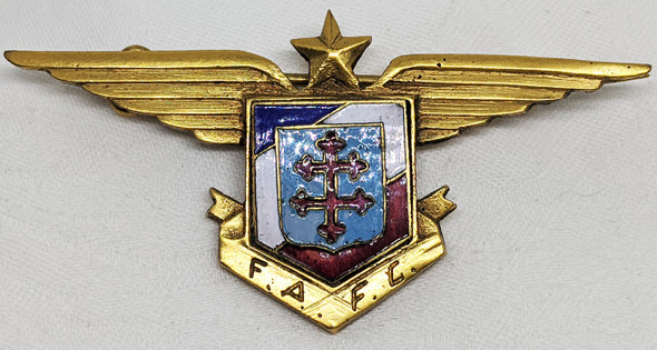 RARE, Egyptian Made Early WWII Free French Air Force Pilot Badge in Gilt & Enameled Brass