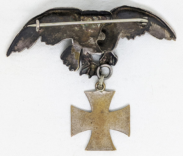 Lovely Early WWI German Patriotic Badge with Eagle Holding on enameled Iron Cross.