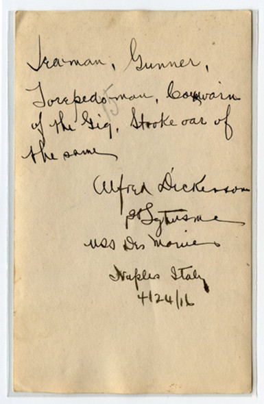 Great 1916 USMC Photo of 1st Sgt. Alfred Dickenson on USS Des Moines in Naples, Italy