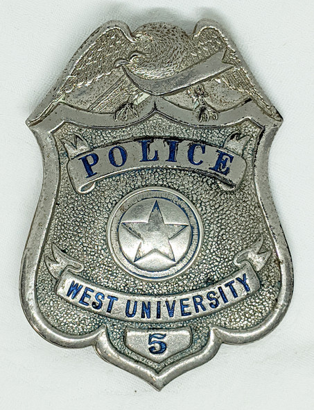 Great 1920s or Earlier 1st Issue West University Texas Police Badge #5.