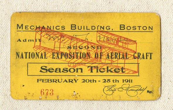 Rare 1911 Season Ticket To the 2nd National Exposition of Aerial Craft at the Boston MA Mechanics
