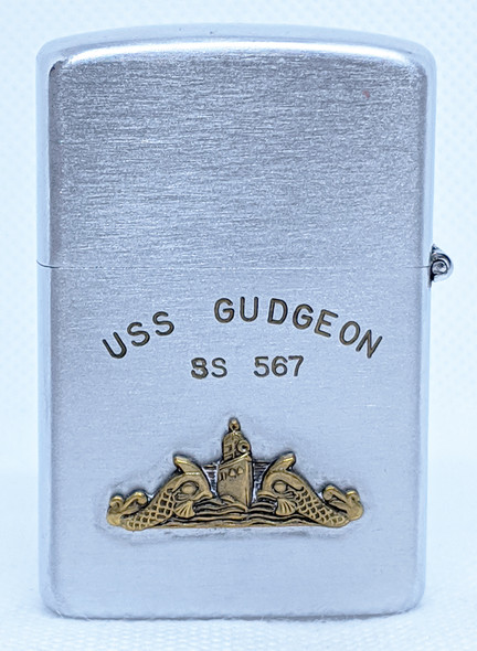 Beautiful Mid - 1950's USS Gudgeon SS - 567 Submarine Lighter by Penguin. Engraved & Appland Insigni